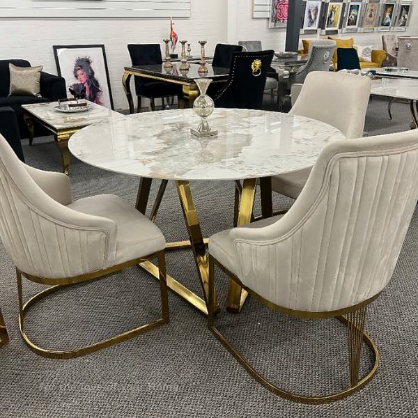 Nero-6-Seater-White-Round-Marble-Dining-Table-130cm-with-gold-frame