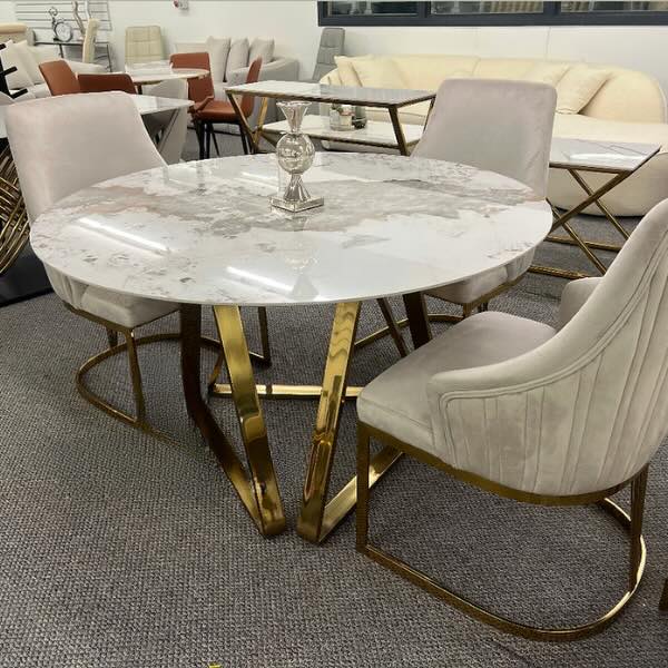 Nero-6-Seater-White-Round-Marble-Dining-Table-130cm-with-gold-frame