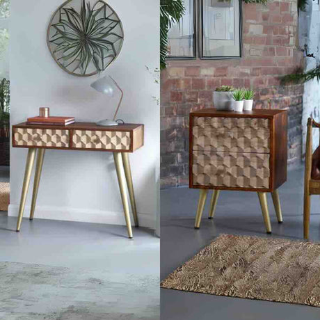 Retro-Natural-Wood-Matching-Console-Table-_-Side-Table-Set-With-Drawers-_-Gold-Metal-Legs