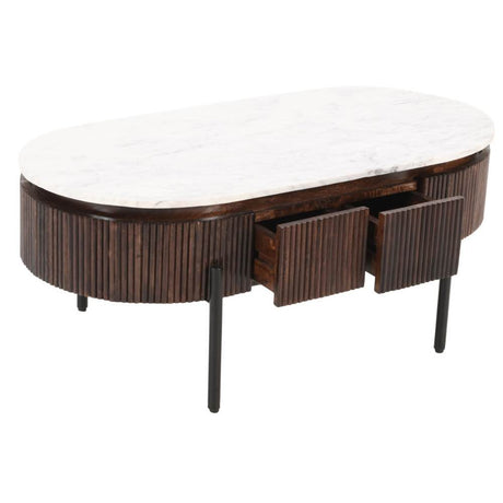 Retro-Oval-Fluted-Mango-Wood-_-Marble-Top-Coffee-Table-Metal-Legs-With-Drawer-100cm