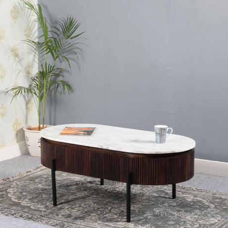 Retro-Oval-Fluted-Mango-Wood-_-Marble-Top-Coffee-Table-Metal-Legs-With-Drawer-100cm