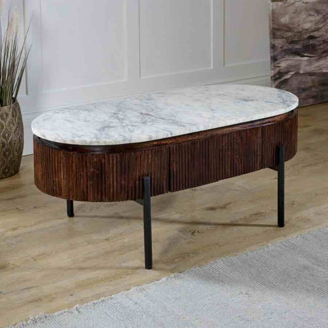 Retro-Oval-Fluted-Mango-Wood-_-Marble-Top-Coffee-Table-Metal-Legs-With-Drawer-100cm