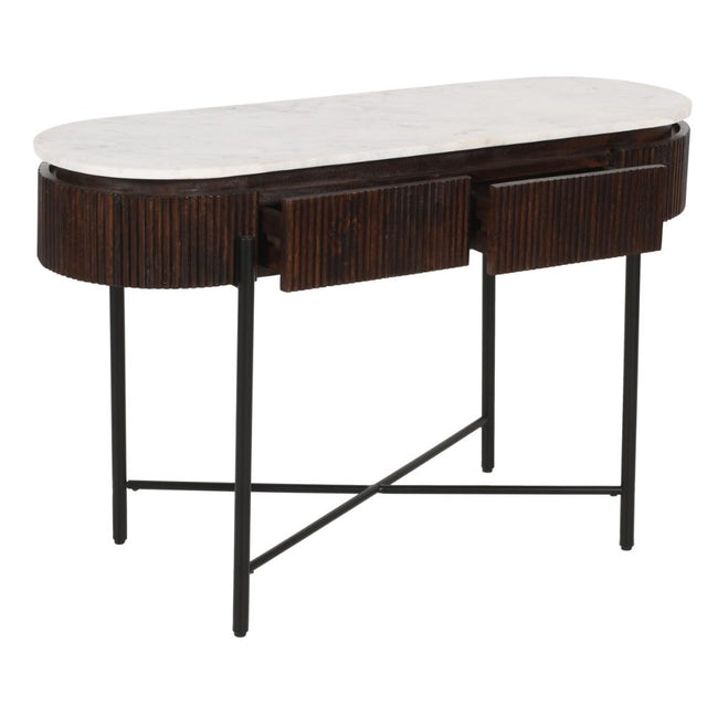 Retro-Oval-Fluted-Mango-Wood-_-White-Marble-Top-Console-Hallway-Table-Metal-Legs-With-Drawers-120cm