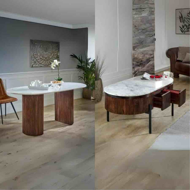 Retro-Oval-Fluted-Mango-Wood-_-White-Marble-Top-Matching-Dining-Table-_-Coffee-Table-Set-Metal-Legs