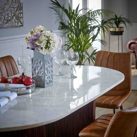 Retro-Oval-White-Marble-Top-Dining-Table-With-Fluted-Mango-Wood-Base-170cm