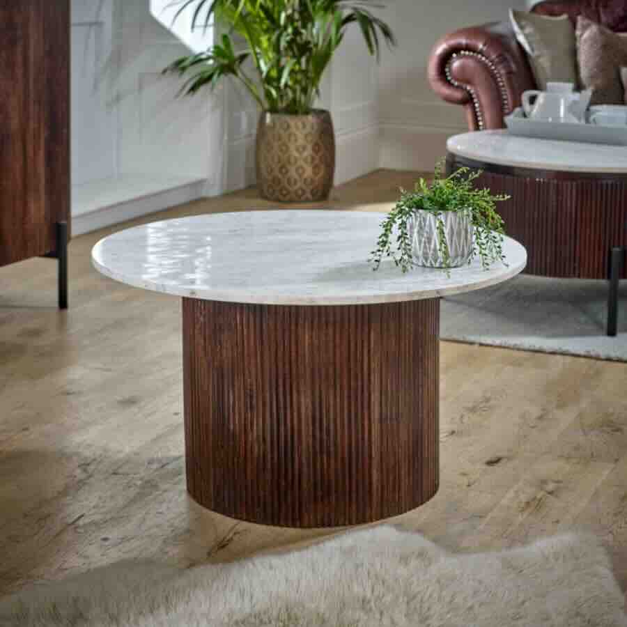 Luxury Round Genuine White Marble Coffee Table With Pedestal Base 80cm Clickabode