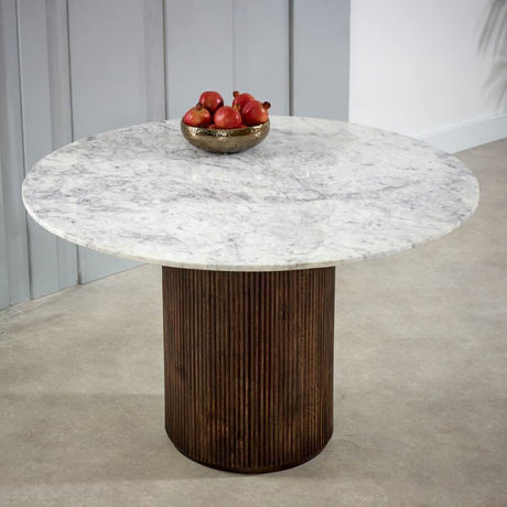 Retro-Round-Fluted-Mango-Wood-_-White-Marble-Top-Dining-Table-Pedestal-Base-120cm