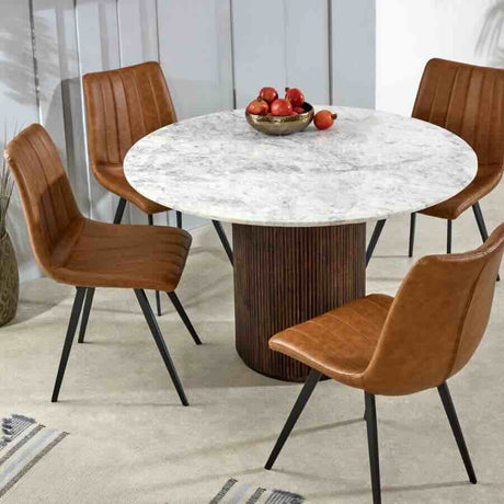 Retro-Round-Fluted-Mango-Wood-_-White-Marble-Top-Dining-Table-Pedestal-Base-120cm