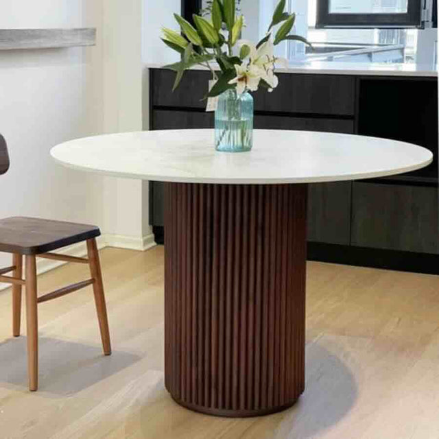 Retro-Round-Fluted-Mango-Wood-_-White-Marble-Top-Dining-Table-Pedestal-Base-120cm