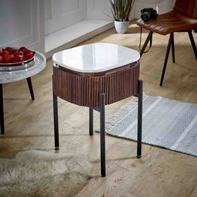 Retro-Square-Fluted-Mango-Wood-_-White-Marble-Top-Side-Table-Metal-Legs-With-Drawer-45cm