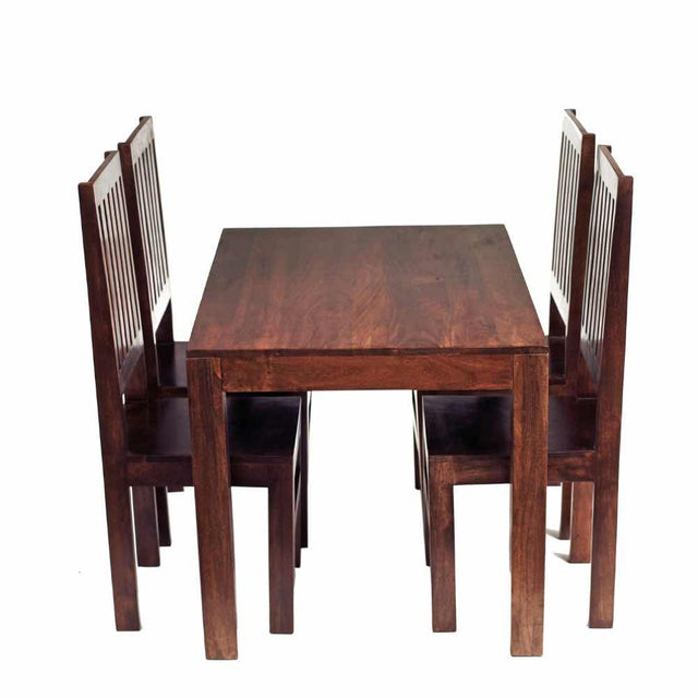 Rustic Rectangular Solid Dark Mango Wood Dining Table With 4 Solid Mango Wood Dining Chairs Kitchen Table Set 110cm