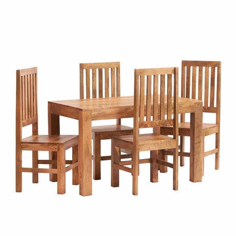 Rustic Rectangular Solid Mango Wood Dining Table With Solid Mango Wood Dining Chairs Kitchen Table Set