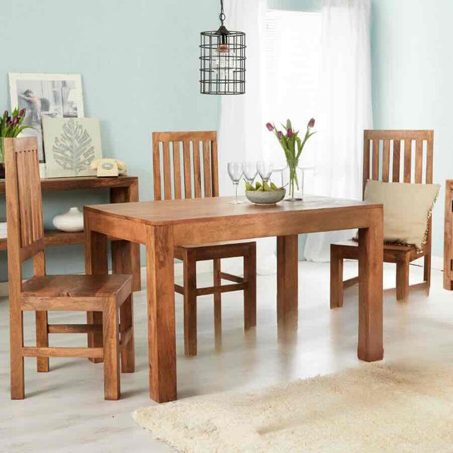 Rustic Rectangular Solid Mango Wood Dining Table With Solid Mango Wood Dining Chairs Kitchen Table Set