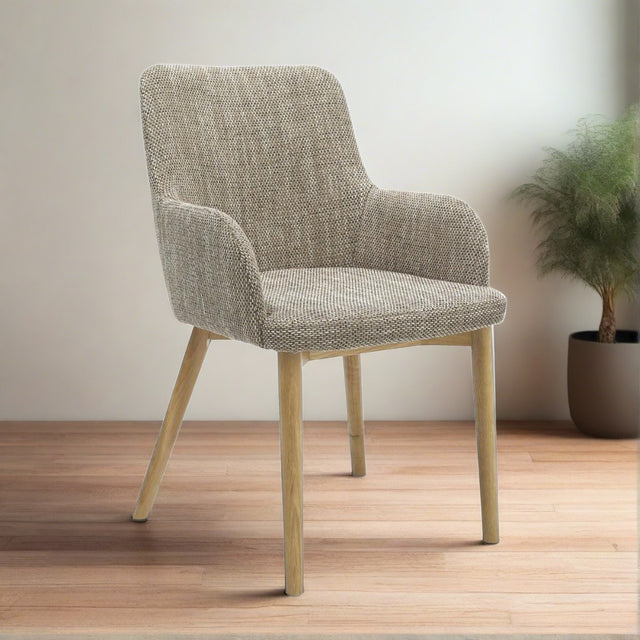 Rustic-Brown-Oatmeal-Tweed-Dining-Chair-Wooden-Legs-Set-of-2