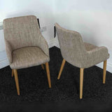 Rustic-Brown-Oatmeal-Tweed-Dining-Chair-Wooden-Legs-Set-of-2