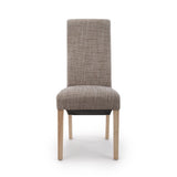 Rustic-Brown-Oatmeal-Tweed-Wave-Back-Dining-Chair-Wooden-Legs-Set-of-2