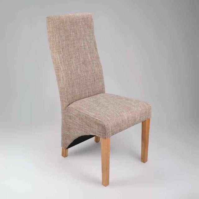  Rustic-Brown-Oatmeal-Tweed-Wave-Back-Dining-Chair-Wooden-Legs-Set-of-2