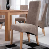 Rustic-Brown-Oatmeal-Tweed-Wave-Back-Dining-Chair-Wooden-Legs-Set-of-2