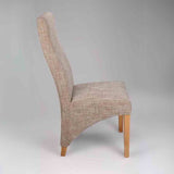  Rustic-Brown-Oatmeal-Tweed-Wave-Back-Dining-Chair-Wooden-Legs-Set-of-2