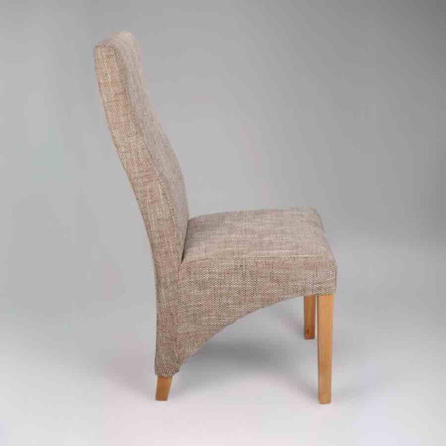  Rustic-Brown-Oatmeal-Tweed-Wave-Back-Dining-Chair-Wooden-Legs-Set-of-2