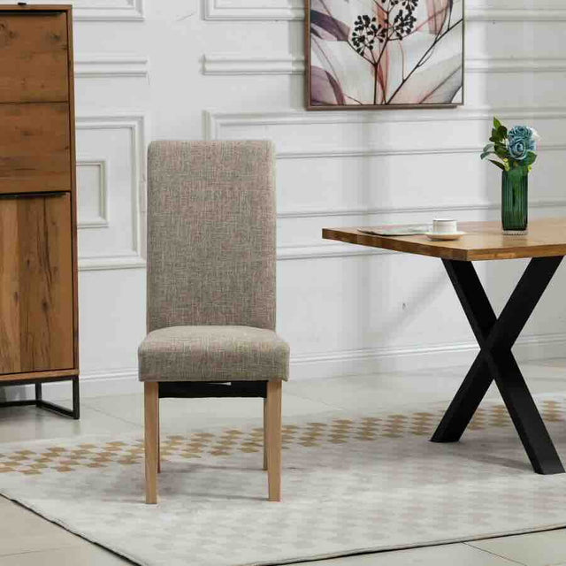  Rustic-Brown-Oatmeal-Tweed-Wave-Back-Dining-Chair-Wooden-Legs-Set-of-2