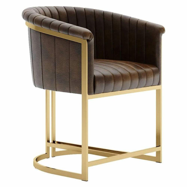 Rustic-Brown-PU-Leather-Dining-Chair-Gold-Legs-Set-of-2