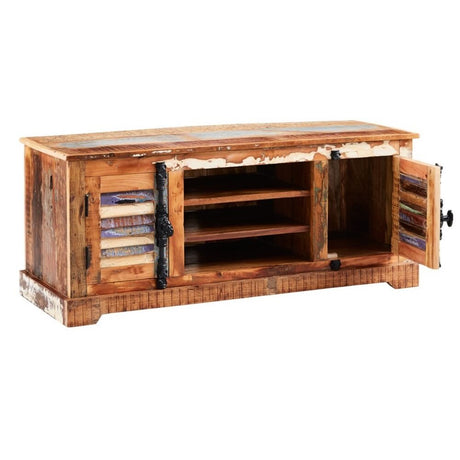 Salcombe Rustic Reclaimed Coastal Wood TV Stand With Storage