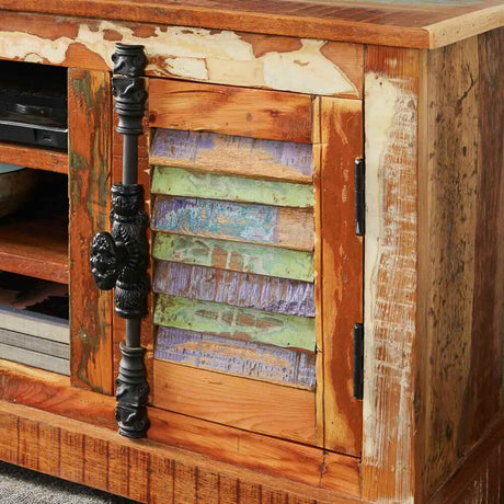 Salcombe Rustic Reclaimed Coastal Wood TV Stand With Storage