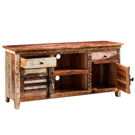 Salcombe Rustic Reclaimed Coastal Wood Large TV Stand With Storage