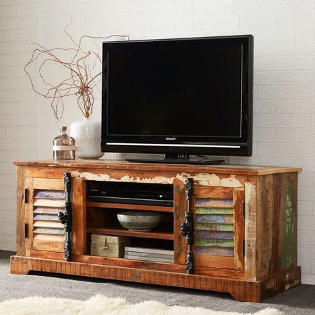 Salcombe Rustic Reclaimed Coastal Wood TV Stand With Storage