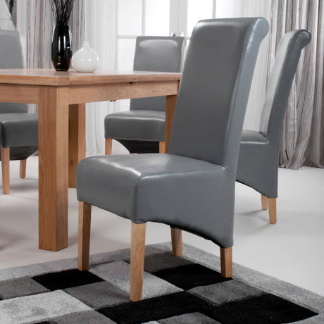 Rustic-Grey-Leather--Scroll-Back-Dining-Chairs-Wooden-Legs-Set-of-2