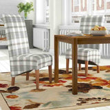 Rustic-Grey-Checkered-Herringbone-Scroll-Back-Dining-Chairs-Wooden-Legs-Set-of-2