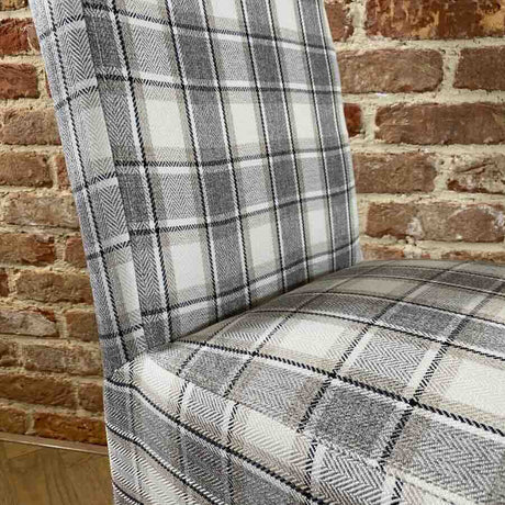 Rustic-Grey-Checkered-Herringbone-Scroll-Back-Dining-Chairs-Wooden-Legs-Set-of-2