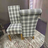 Rustic-Grey-Checkered-Herringbone-Scroll-Back-Dining-Chairs-Wooden-Legs-Set-of-2