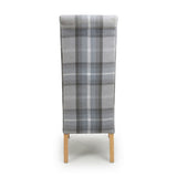 Rustic-Grey-Checkered-Linen-Scroll-Back-Dining-Chair-Wooden-Legs-Set-of-2