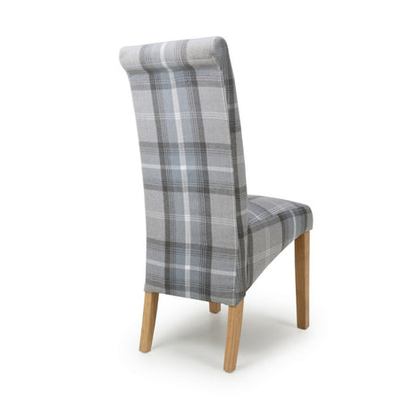 Rustic-Grey-Checkered-Linen-Scroll-Back-Dining-Chair-Wooden-Legs-Set-of-2