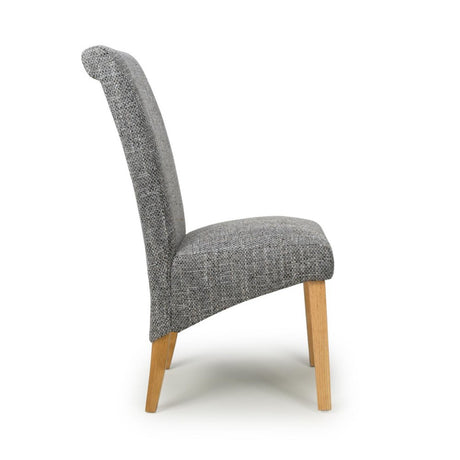 Rustic-Grey-Tweed-Scroll-Back-Dining-Chair-Wooden-Legs-Set-of-2