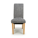 Rustic-Grey-Tweed-Scroll-Back-Dining-Chair-Wooden-Legs-Set-of-2