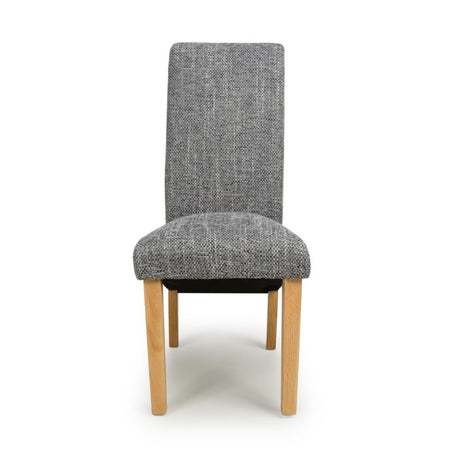 Rustic-Grey-Tweed-Scroll-Back-Dining-Chair-Wooden-Legs-Set-of-2