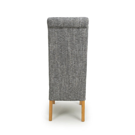 Rustic-Grey-Tweed-Scroll-Back-Dining-Chair-Wooden-Legs-Set-of-2