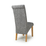 Rustic-Grey-Tweed-Scroll-Back-Dining-Chair-Wooden-Legs-Set-of-2