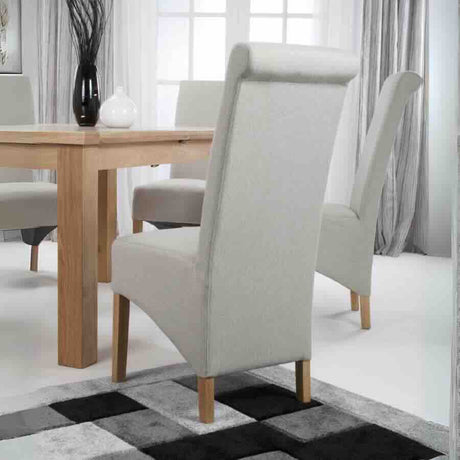 Rustic-Light-Grey-Herringbone-Scroll-Back-Dining-Chairs-Wooden-Legs-Set-of-2