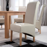 Rustic-Light-Grey-Leather-Scroll-Back-Dining-Chairs-Wooden-Legs-Set-of-2