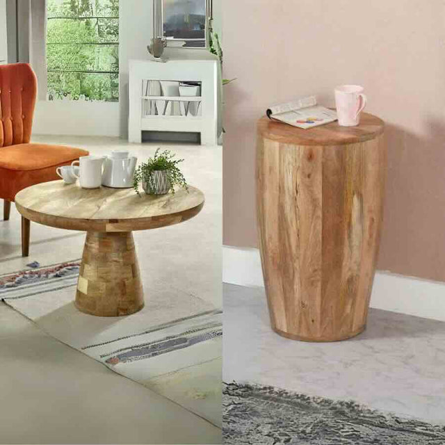 Rustic-Modern-Round-Solid-Mango-Wood-Mushroom-Coffee-Table-_-Drum-Style-Side-Table-Set-With-Pedestal-Base