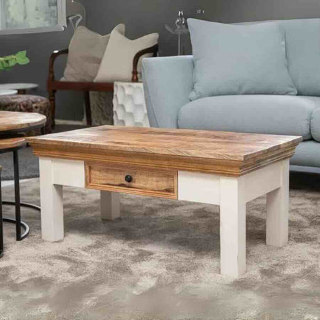 Rustic-Natural-Mango-Wood-Coffee-Table-With-Drawer-White-Legs-85cm