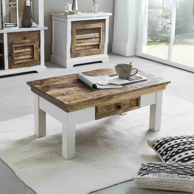 Rustic-Natural-Mango-Wood-Coffee-Table-With-Drawer-White-Legs-85cm