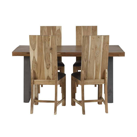 Rustic-Natural-Solid-Acacia-Wood-Dining-Chair-Leather-Seat-Set-of-2