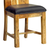 Rustic-Natural-Solid-Acacia-Wood-Dining-Chair-Leather-Seat-Set-of-2