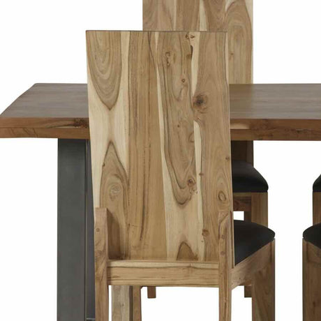 Rustic-Natural-Solid-Acacia-Wood-Dining-Chair-Leather-Seat-Set-of-2