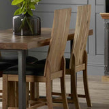 Rustic-Natural-Solid-Acacia-Wood-Dining-Chair-Leather-Seat-Set-of-2